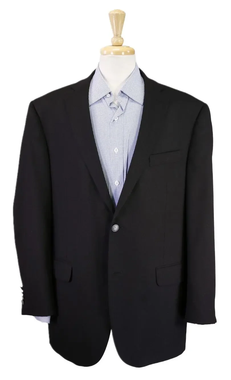 Hart Schaffner Marx Black Woven Metal Buttons 2-Btn Wool Blazer Jacket 44R